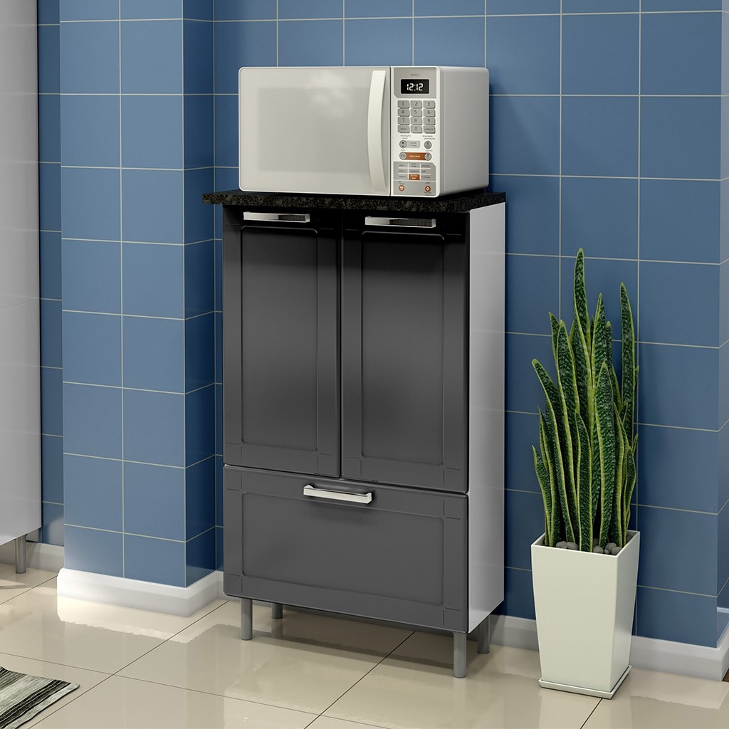 Armario Gabinete Modulo Para Microondas De Acero Multiuso Bertolini Multipla Blanco C Negro