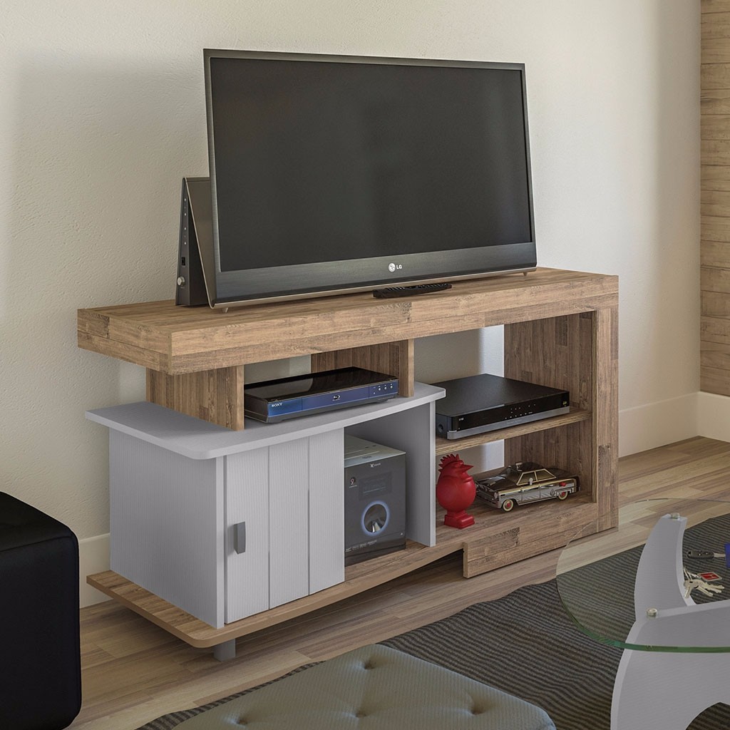 Mesa de TV Bertolini Royal Rustico c Blanco para Pantalla hasta 42