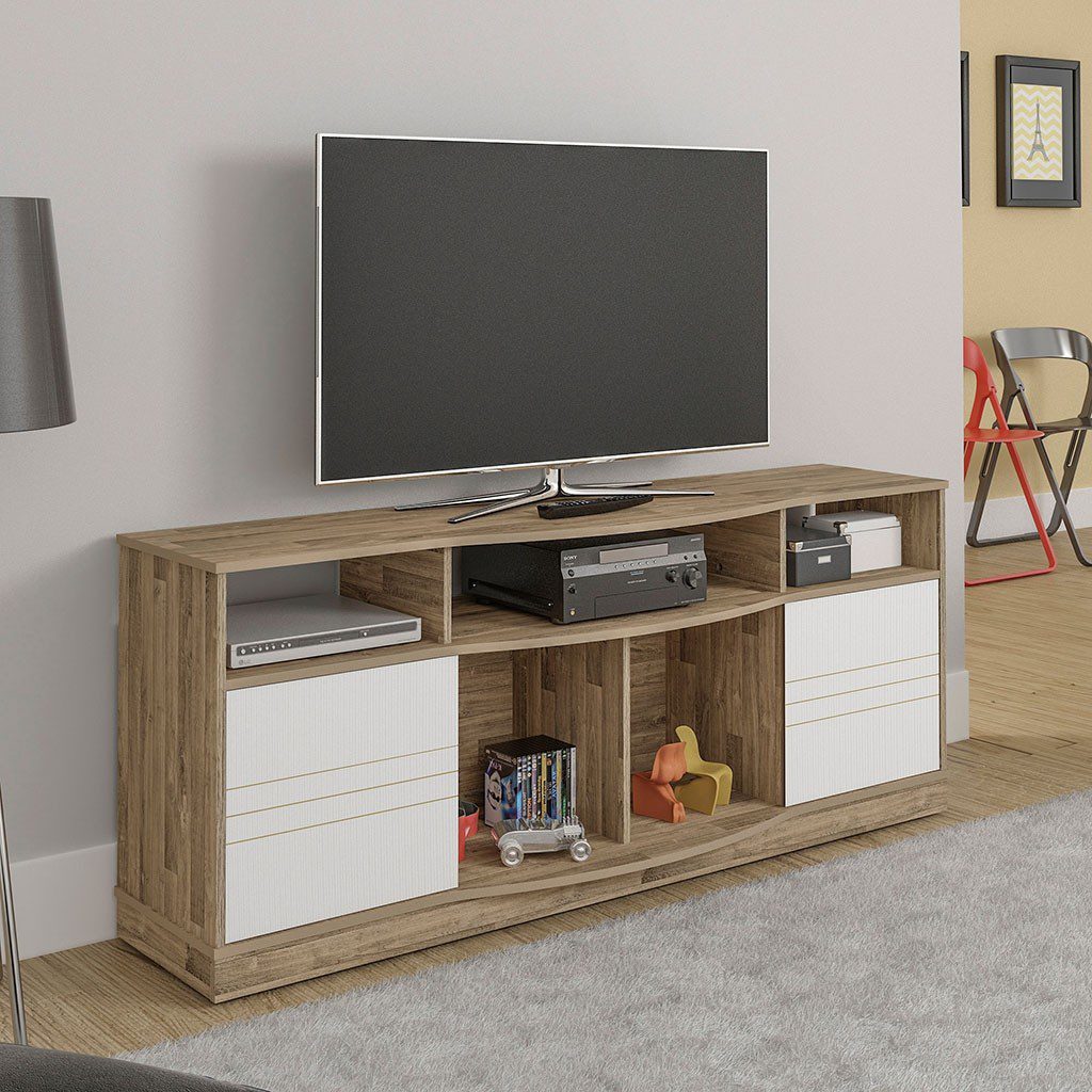 Mesa de TV Bertolini Titaniun Rustico c/Blanco para Pantalla hasta 60"