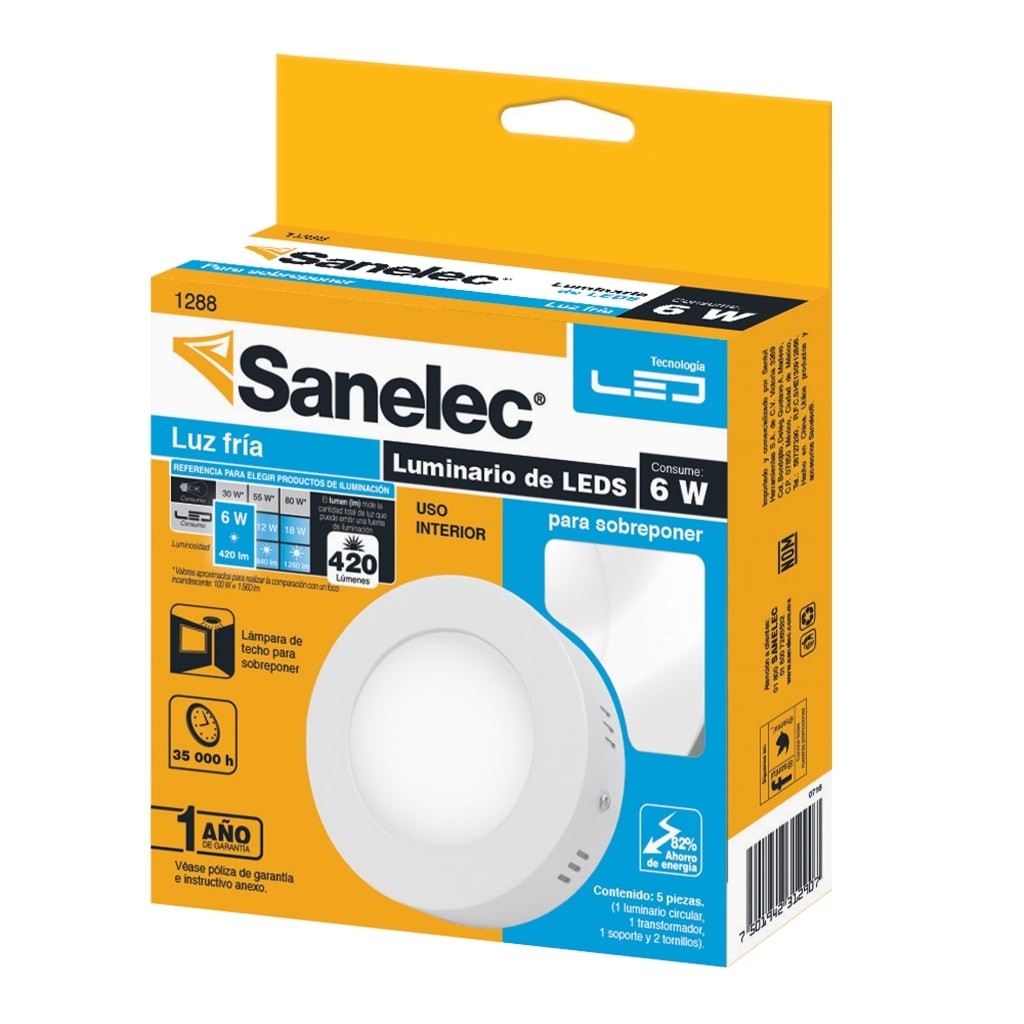 Lámpara circular 6W Luz Fría para sobreponer