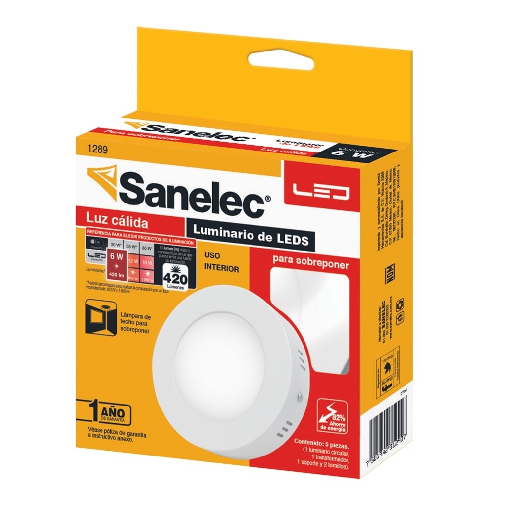 Lámpara circular 6W Luz Cálida para sobreponer