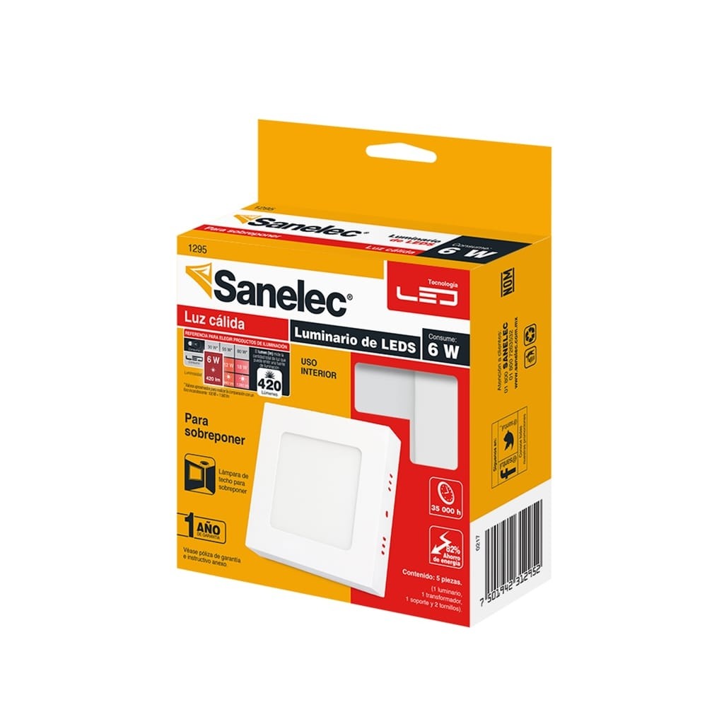 Lámpara cuadrada 6W Luz Cálida para sobreponer