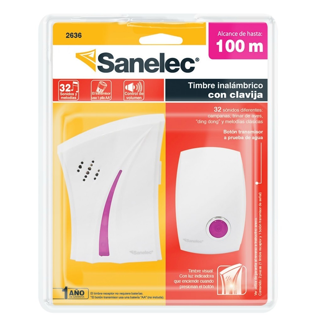 Timbre inalámbrico B color rosa con clavija Sanelec