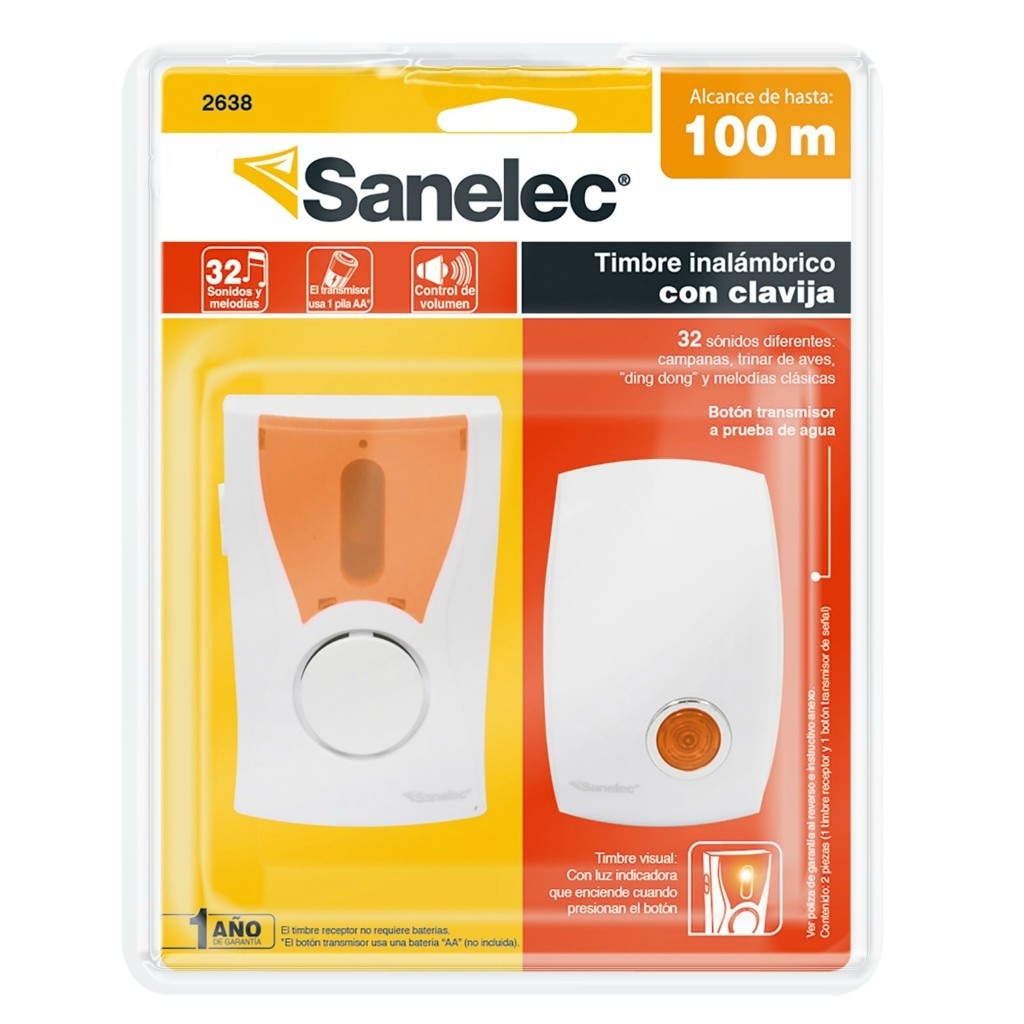 Timbre inalámbrico C color naranja con clavija Sanelec