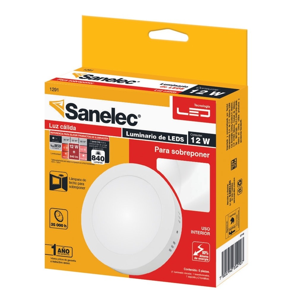 Lámpara circular 12W Luz Cálida para sobreponer