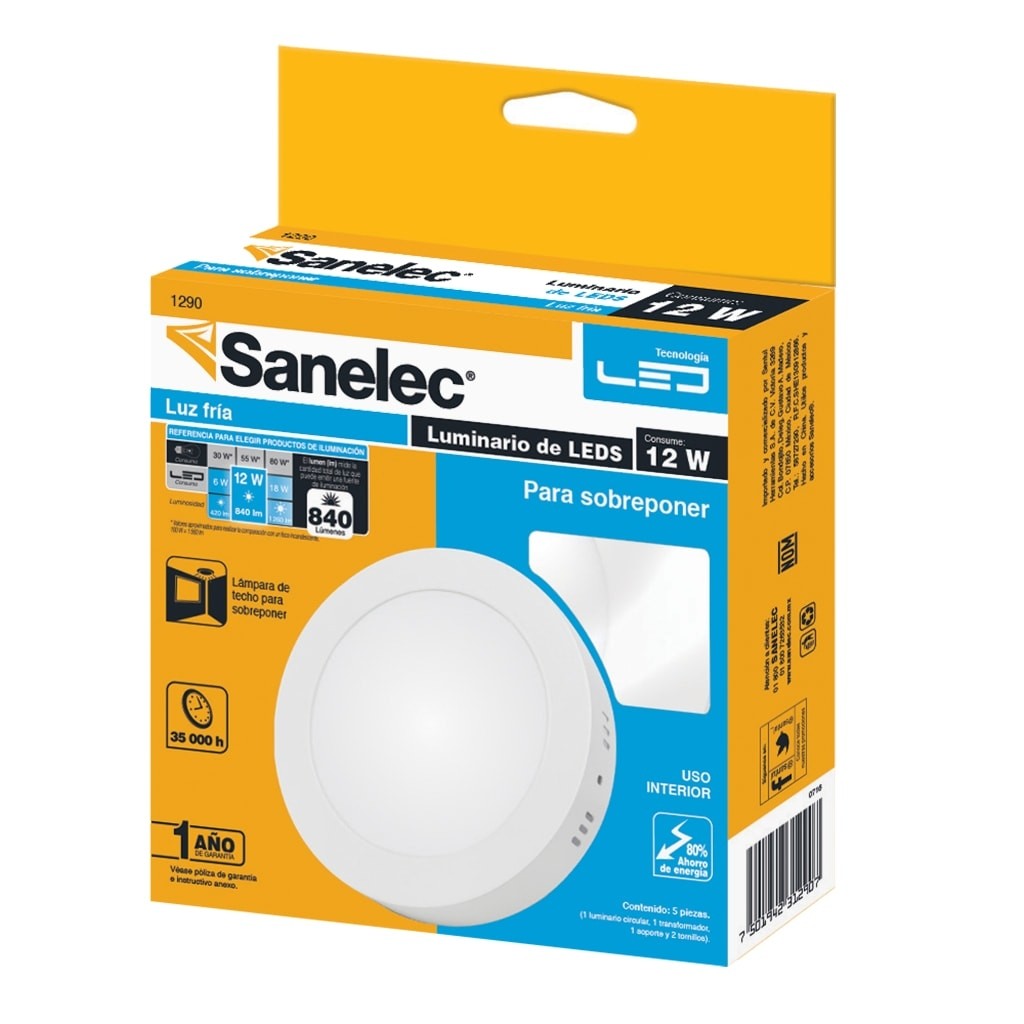 Lámpara circular 12W Luz Fría para sobreponer
