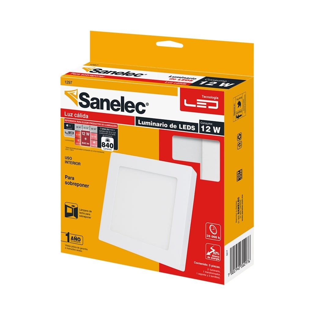 Lámpara cuadrada 12W Luz Cálida para sobreponer