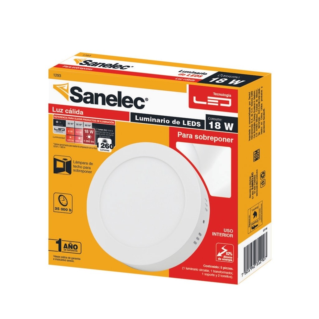 Lámpara circular 18W Luz Cálida para sobreponer