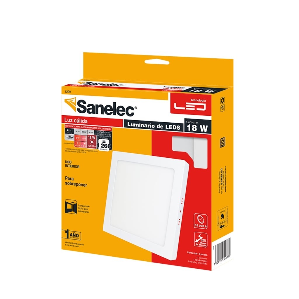 Lámpara cuadrada 18W Luz Cálida para sobreponer