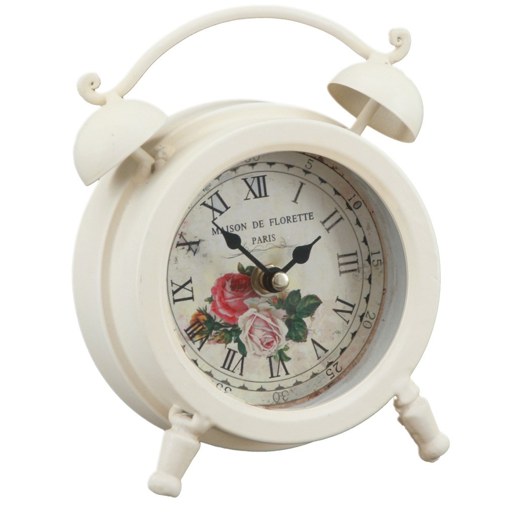 Reloj de Mesa Chico Blanco con Rosas
