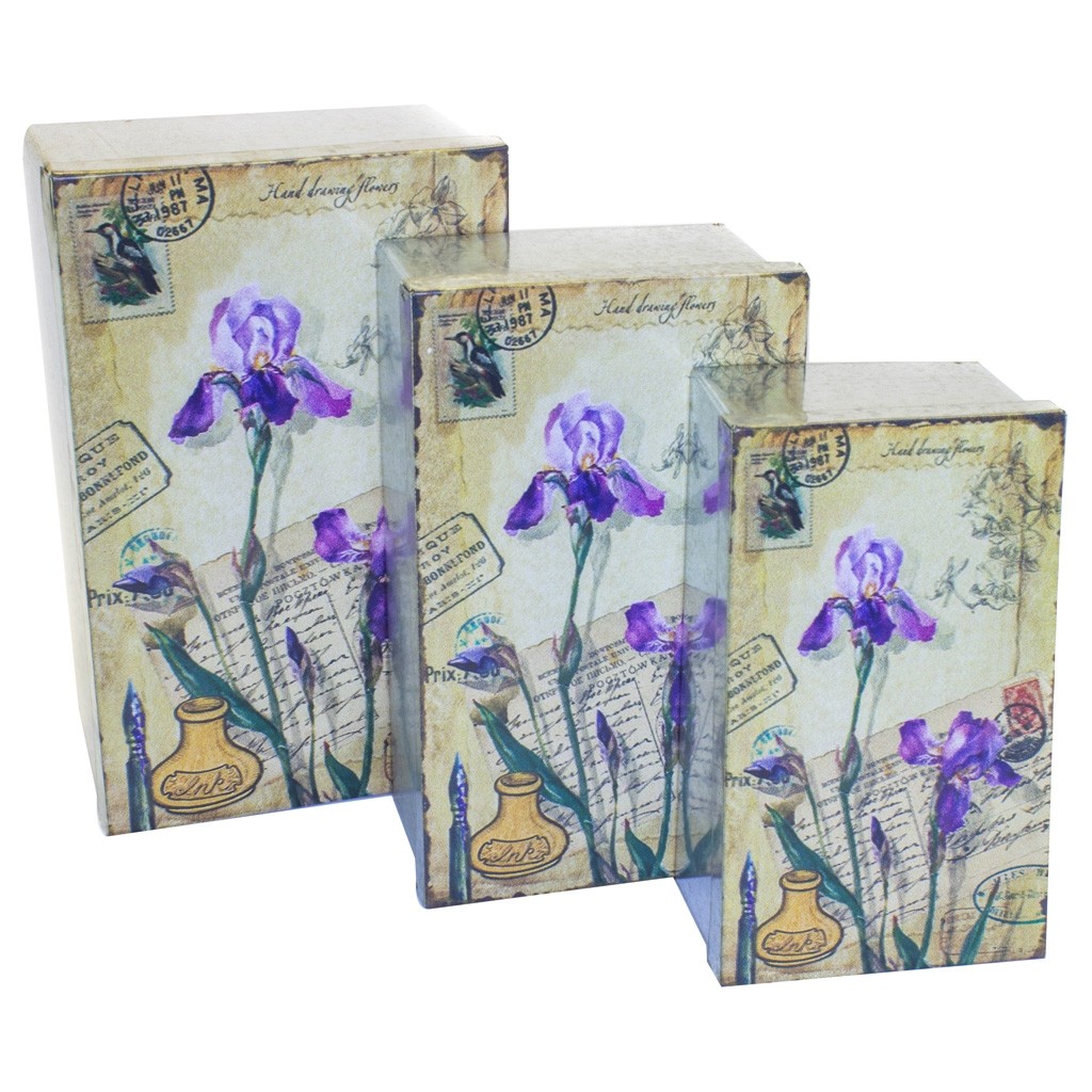 3 Cajas decorativas Flores y Tintero