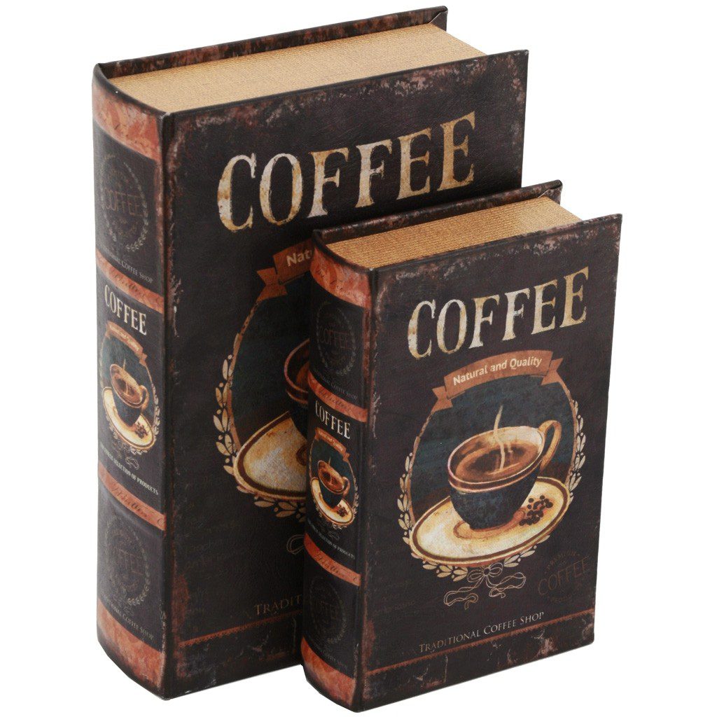 Juego de 2 Caja Libro Taza de Café