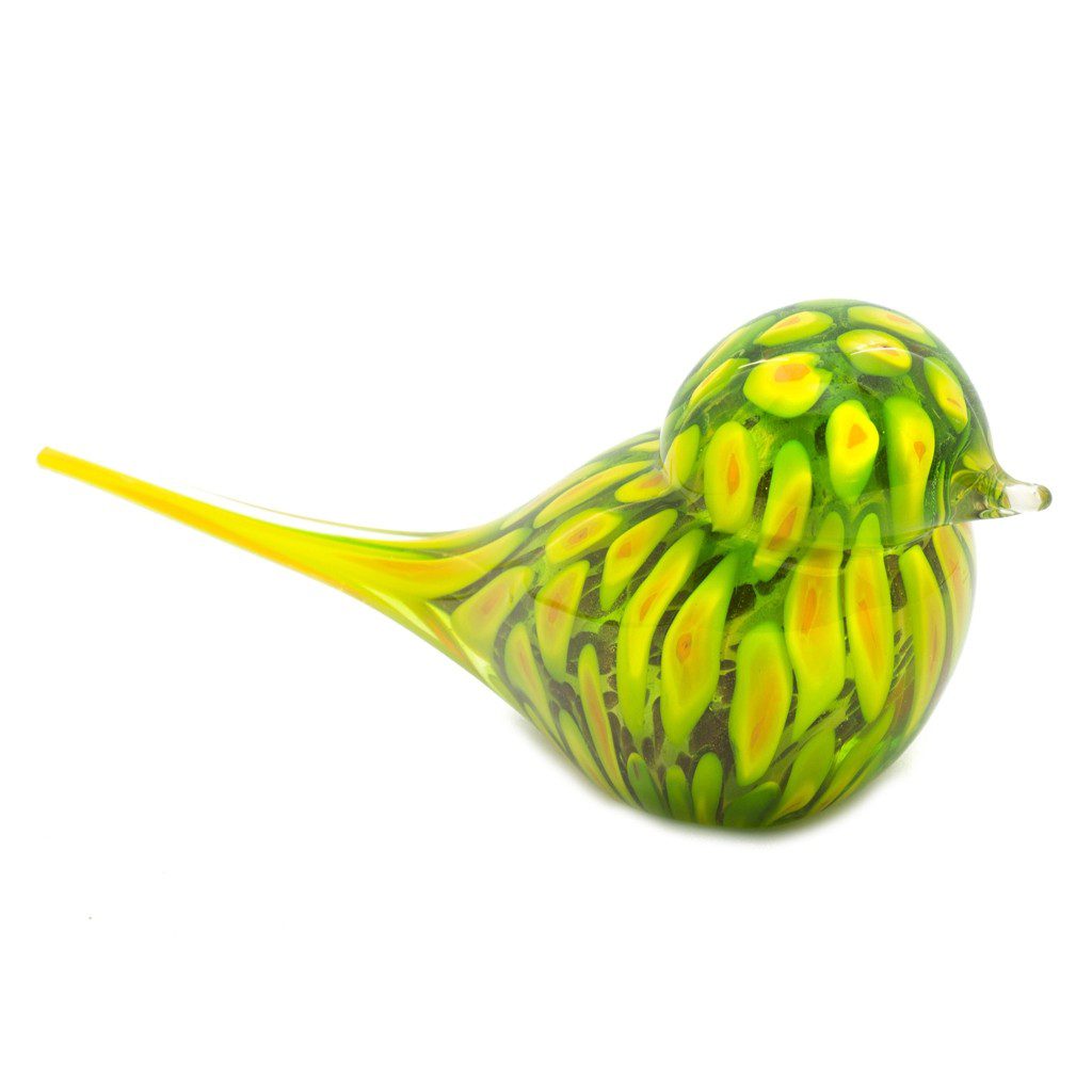 Figura Decorativa de Vidrio Pájaro Verde y Amarillo