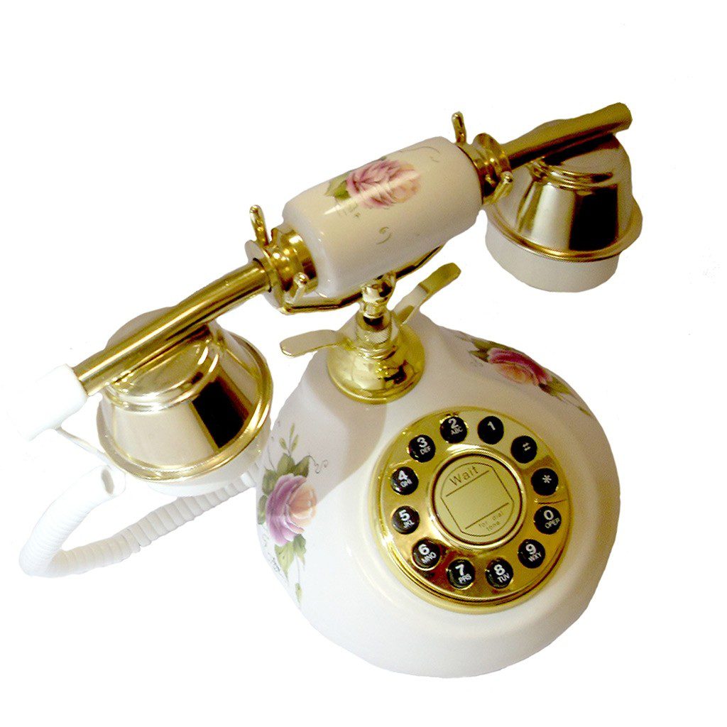 Telefono Alambrico Diseño Frances Piedra Cerámica Flores