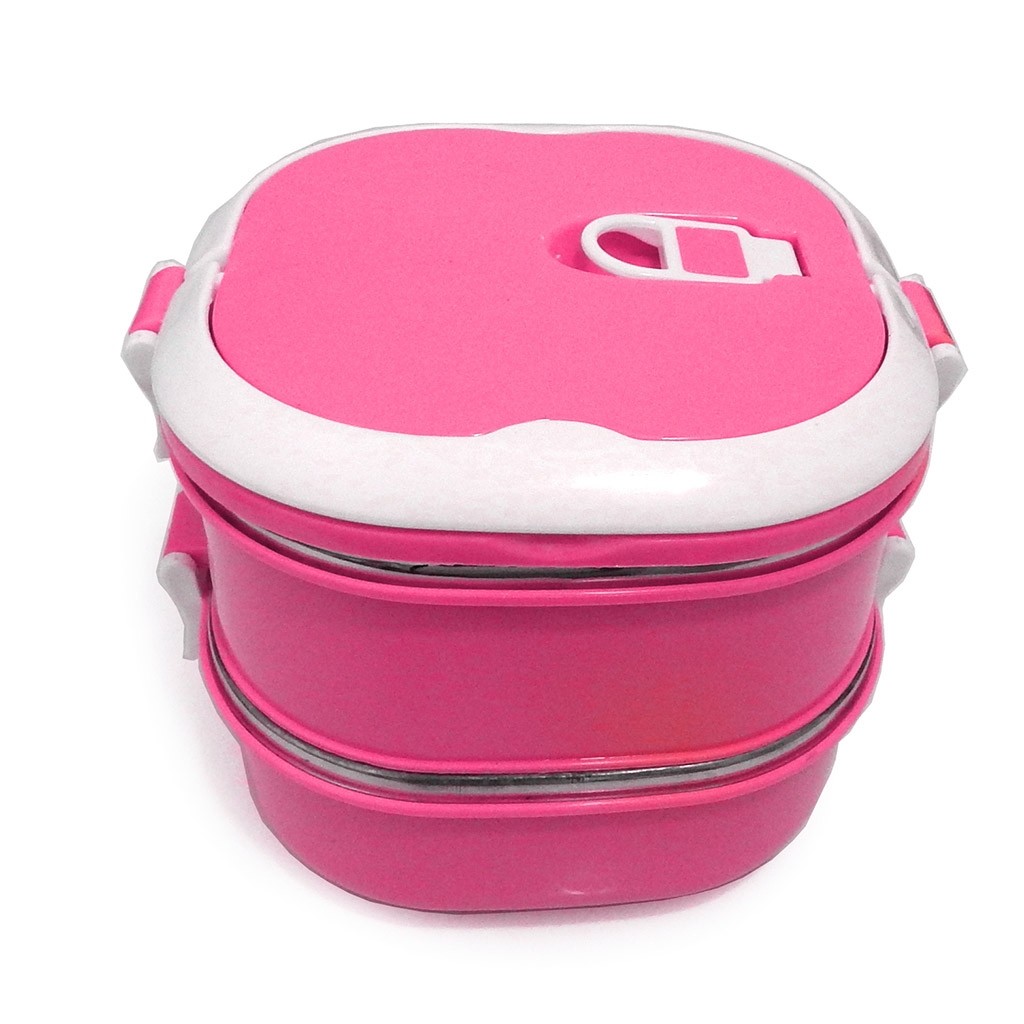 Tupper Para Comida 2 Niveles Cuadrado Easy Go Rosa