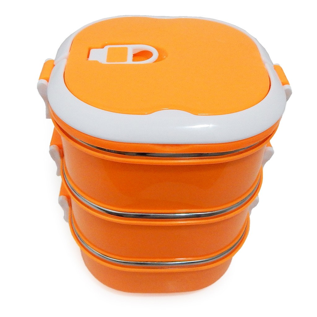 Tupper Para Comida 3 Niveles Cuadrado Easy Go Naranja