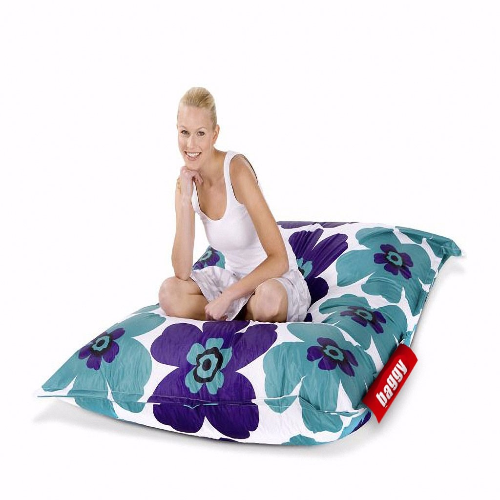 Sillón Puff Baggy Elemental Flores Turquesa