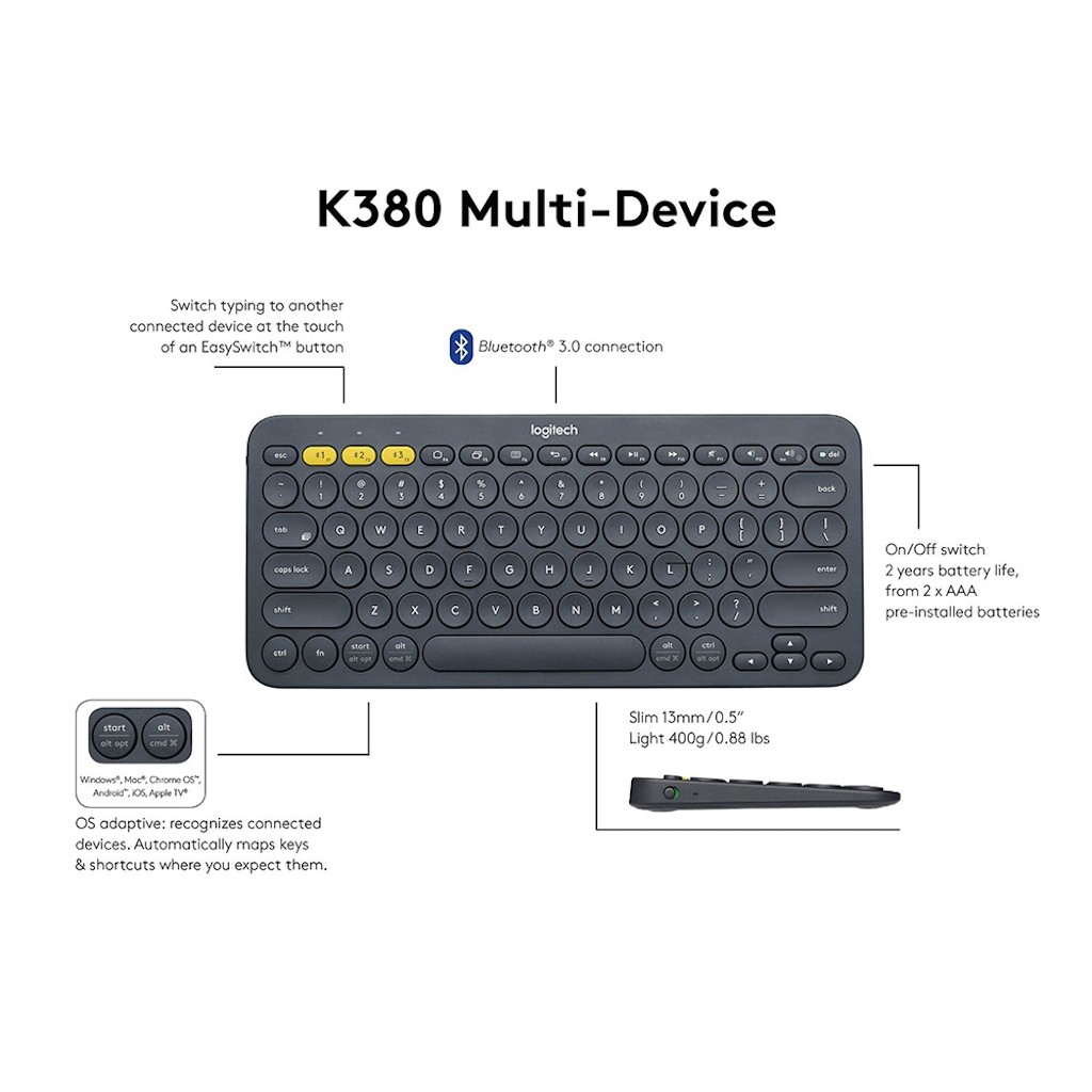 Teclado Logitech K380 Multi-Device Bluetooth Black