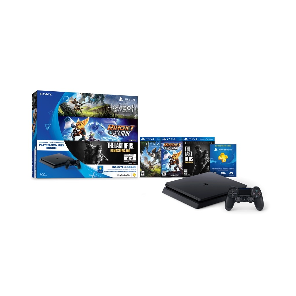 Consola PS4 con 3 Juegos y Suscripción por 3 meses a PS Plus