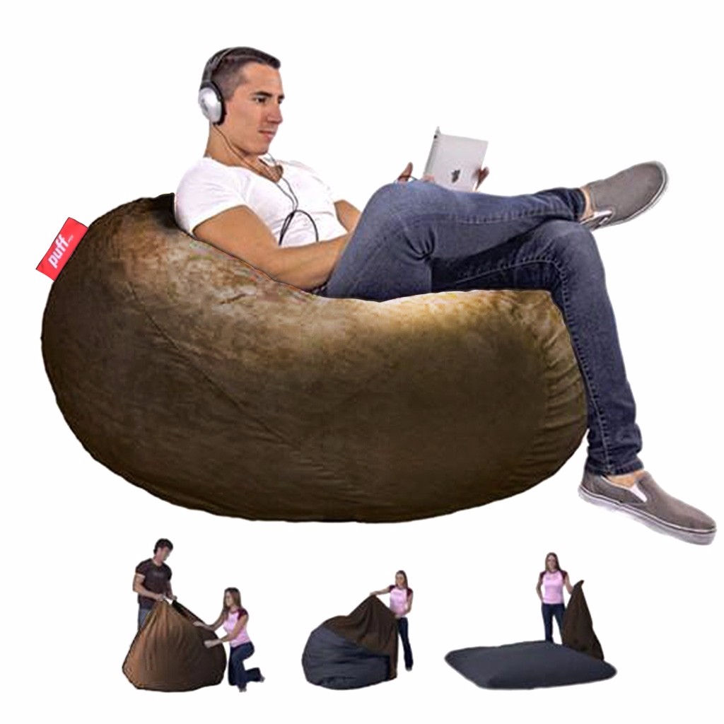 Puff con Cama Queen Size 2 en 1 Acabado Tacto Piel Varios Colores