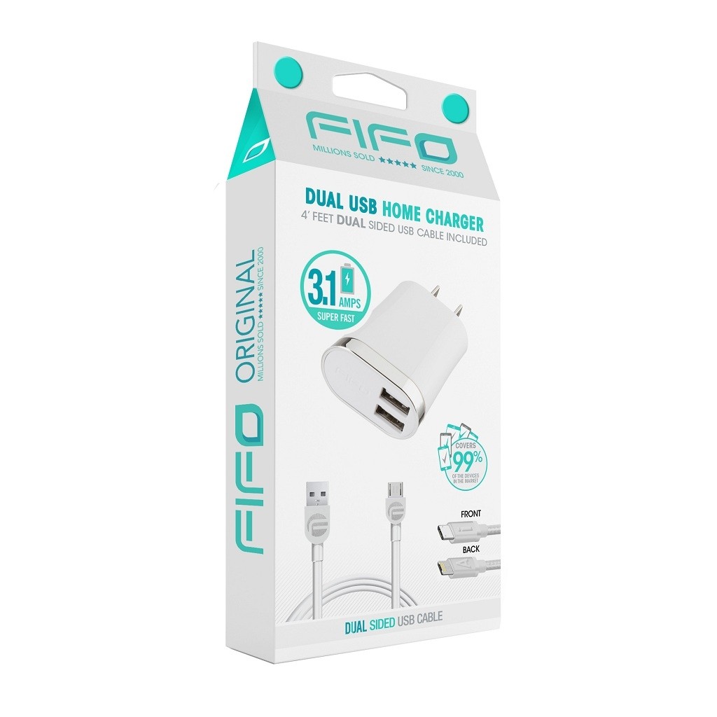 Cargador Pared 2 puertos y cable DUAL FIFO