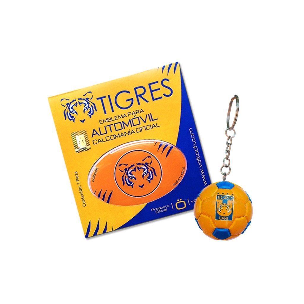 Combo Tigres 7: 1 Sticker Voltoch Tigres Oficial + 1 Llavero Balón Tigres Voltoch Oficial