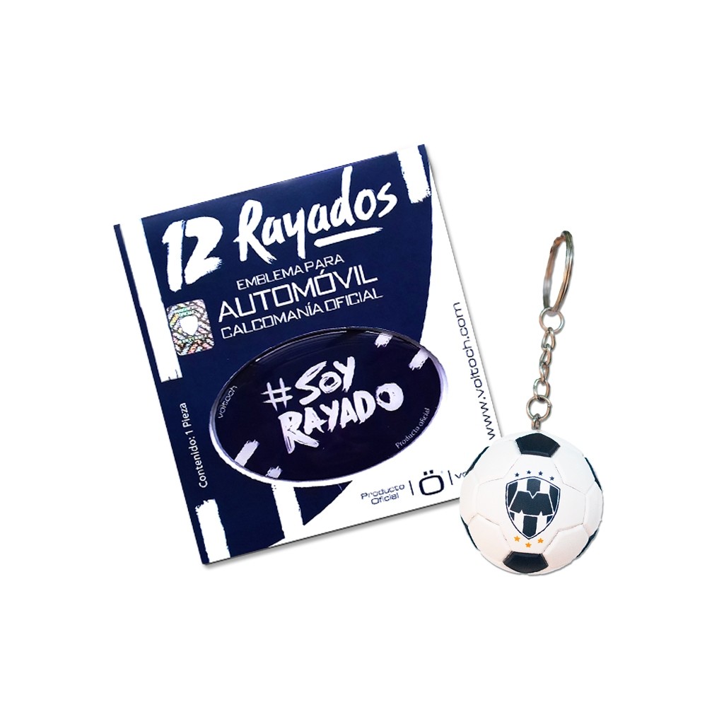 Combo Rayados 7: 1 Sticker Voltoch Rayados Oficial + 1 Llavero Balón Rayados Voltoch Oficial