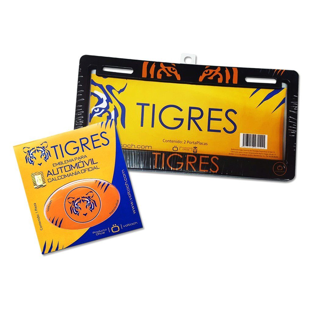 Combo Tigres 3: 1 Par de Portaplacas + 1 Sticker Voltoch Tigres Oficial