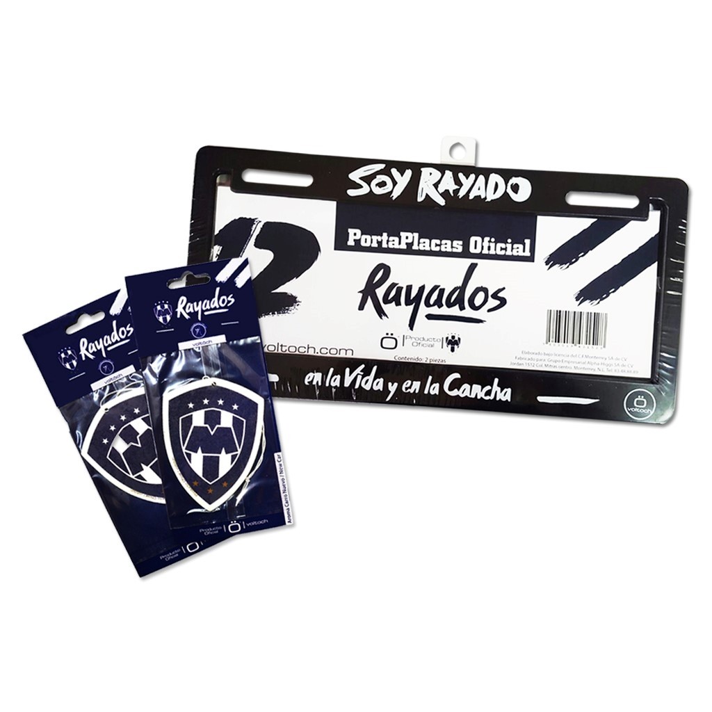 Combo Rayados 2: 1 Par de Portaplacas + 2 Aromatizantes Voltoch Rayados Oficial
