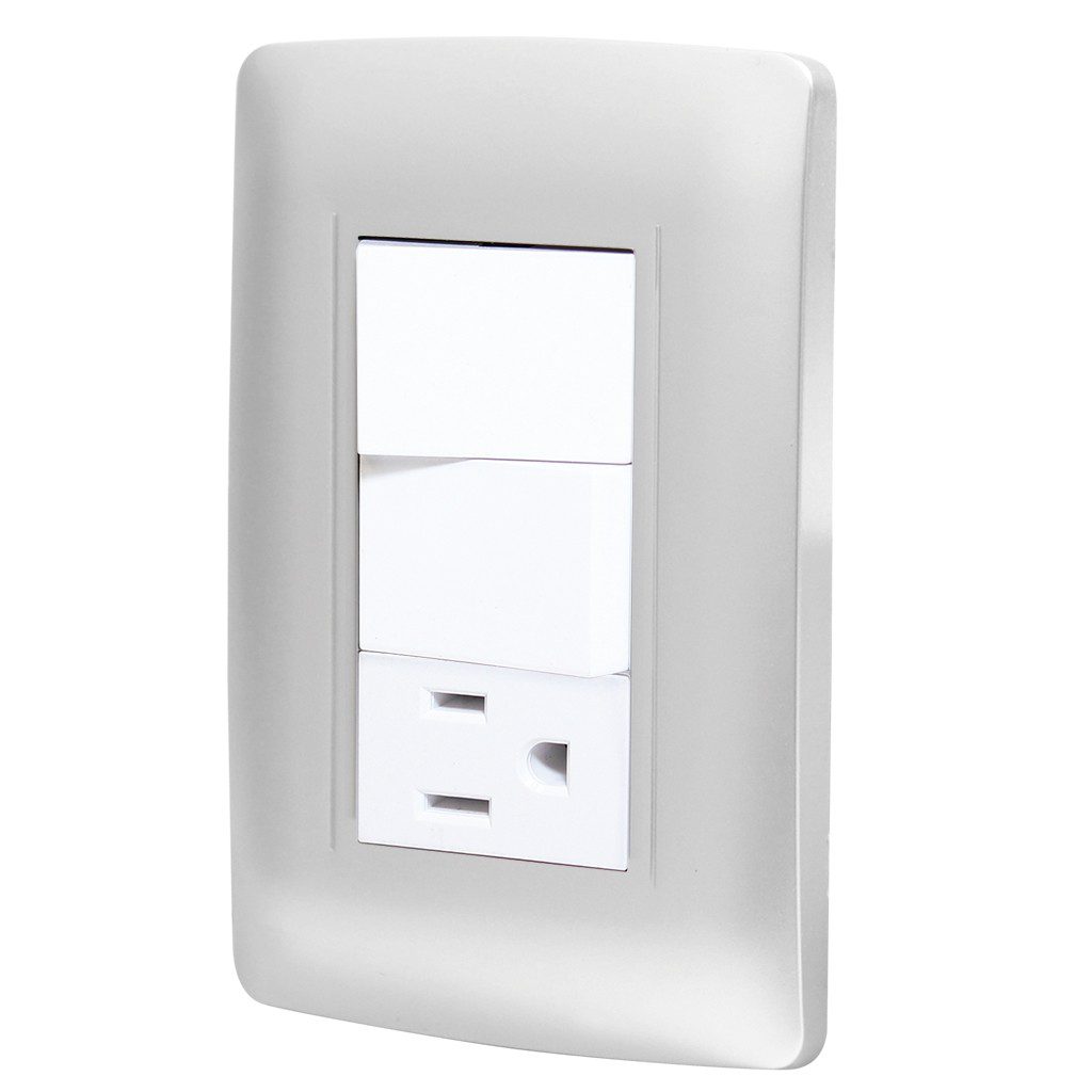 Paquete de 2 Contacto y dos apagadores Silver Toscana con placa