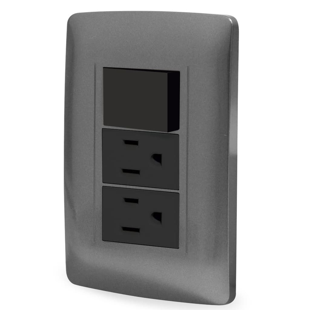 Paquete de 2 Apagador y dos contactos Graphite Toscana con placa