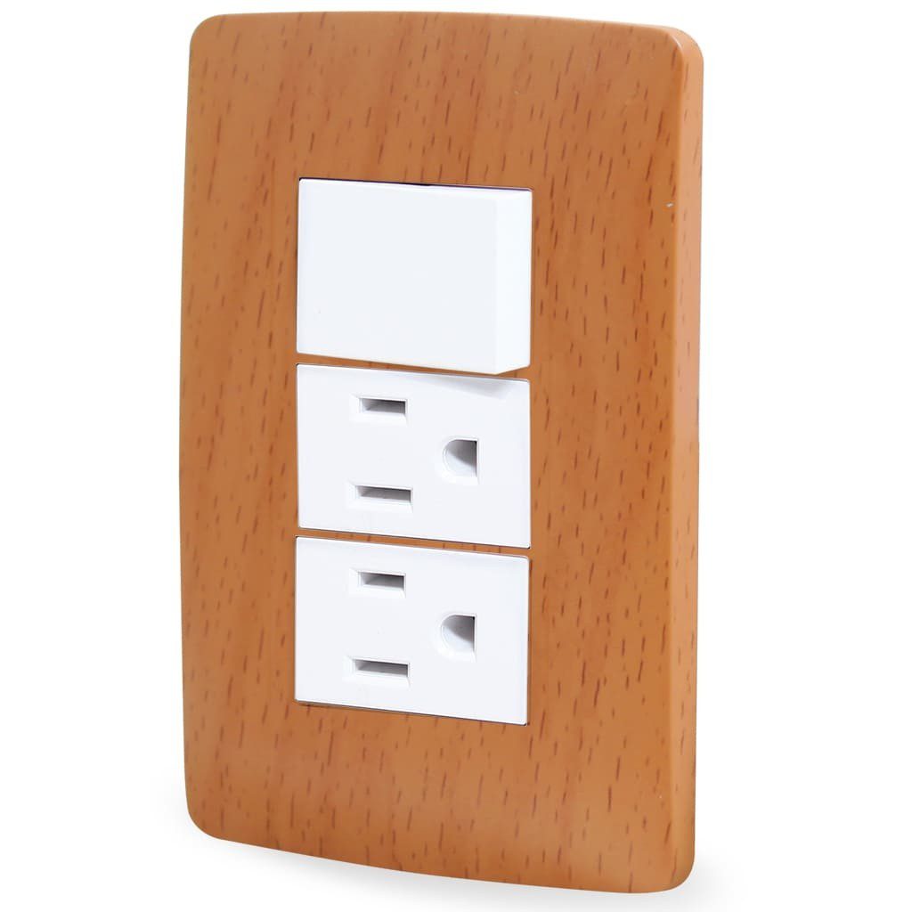 Paquete de 2 Apagador y dos contactos Wooden Toscana con placa