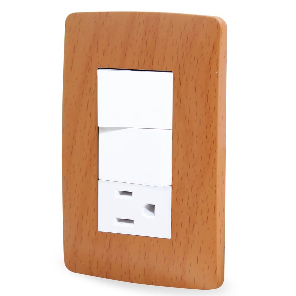 Paquete de 2 Contacto y dos apagadores Wooden Toscana con placa