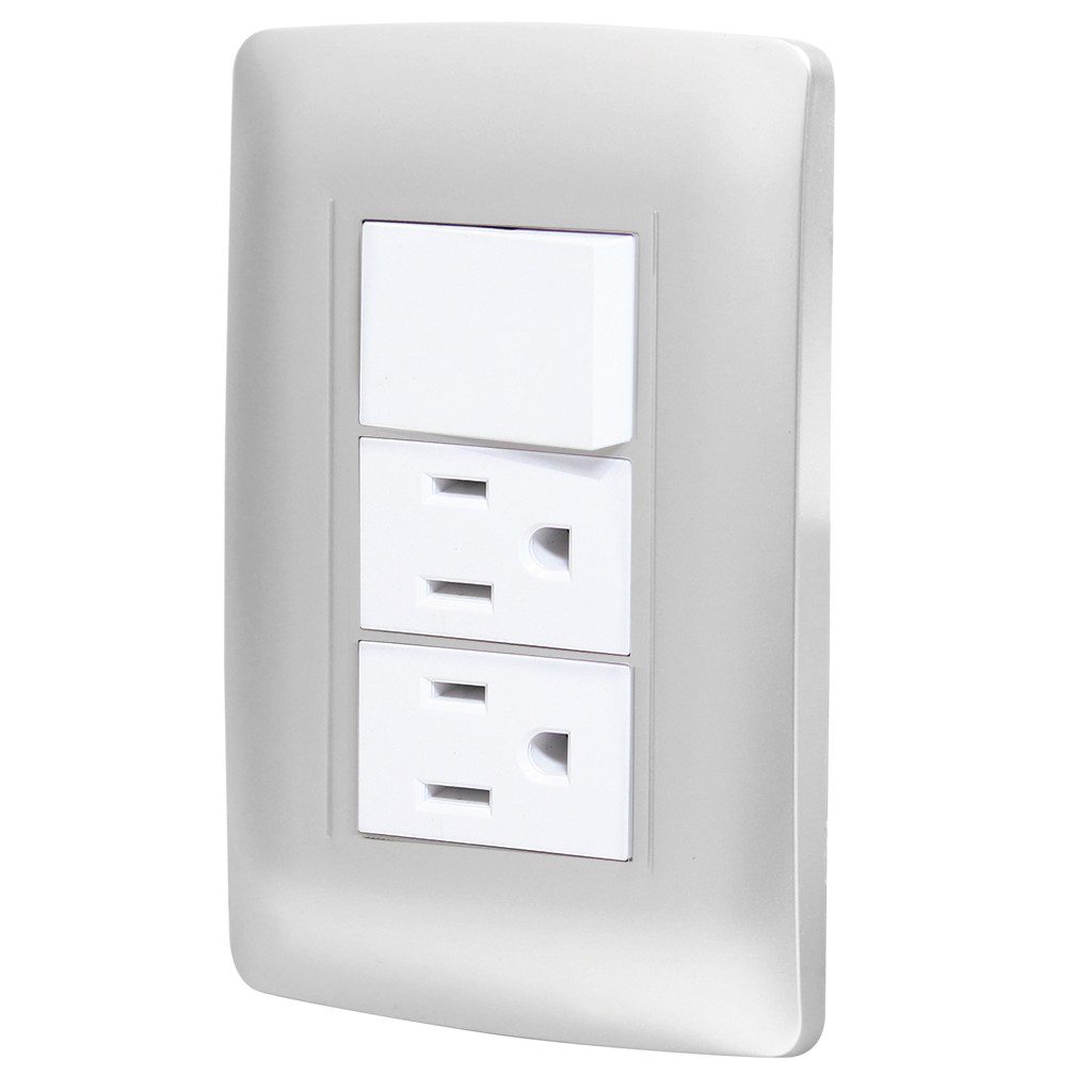 Paquete de 2 Apagador y dos contactos Silver Toscana con placa