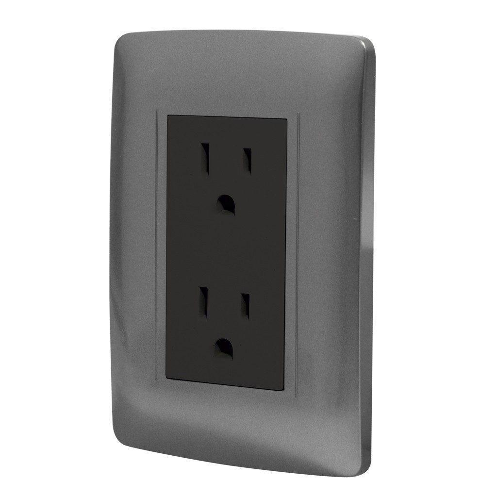 Paquete de 2 Contacto doble aterrizado con placa Toscana graphite