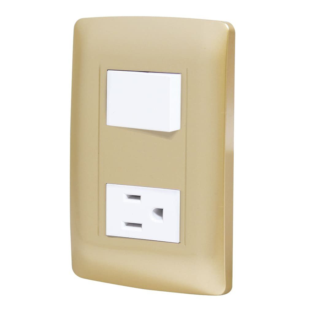 Paquete de 2 Apagador y contacto con placaToscana golden