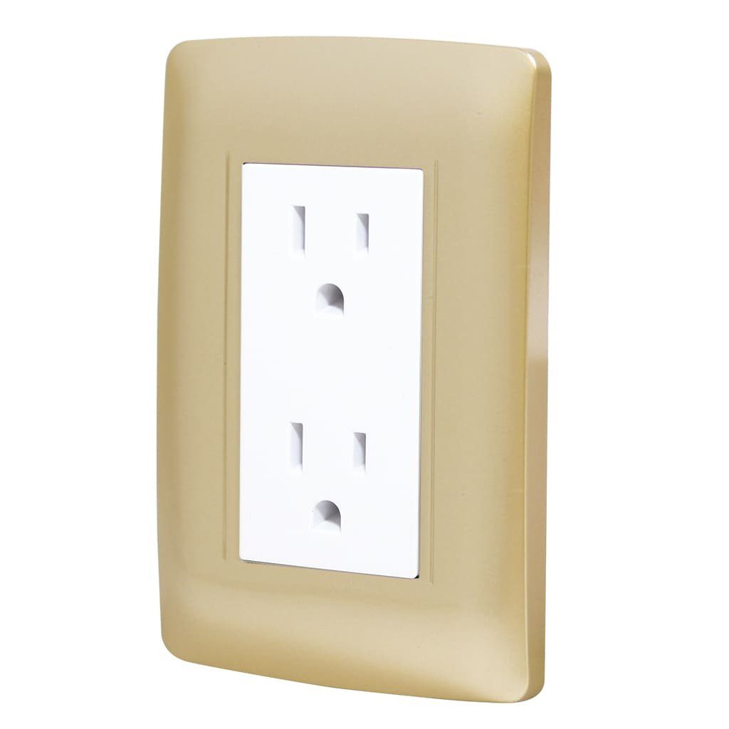 Paquete de 2 Contacto doble aterrizado con placa Toscana golden