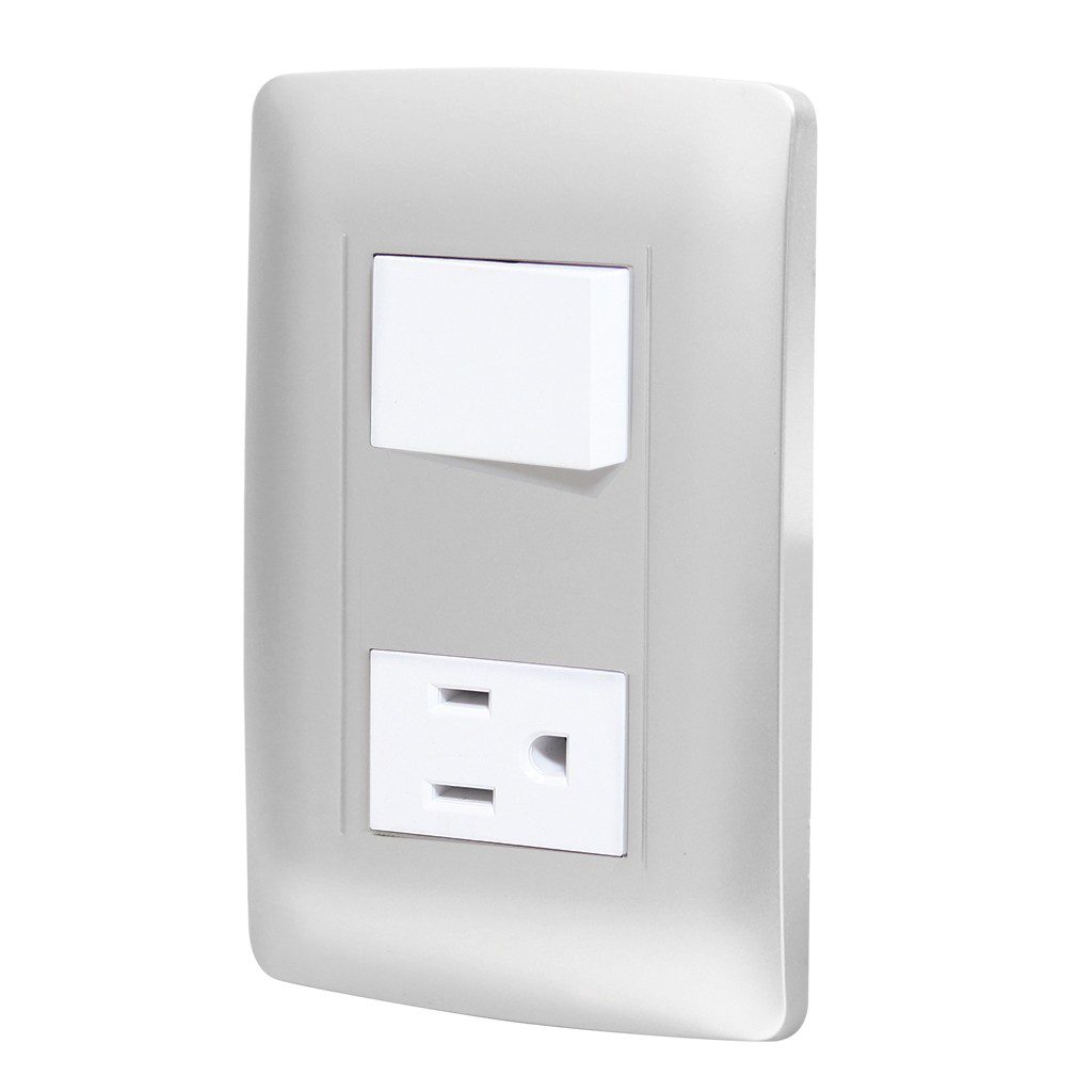 Paquete de 2 Apagador y contacto con placaToscana silver