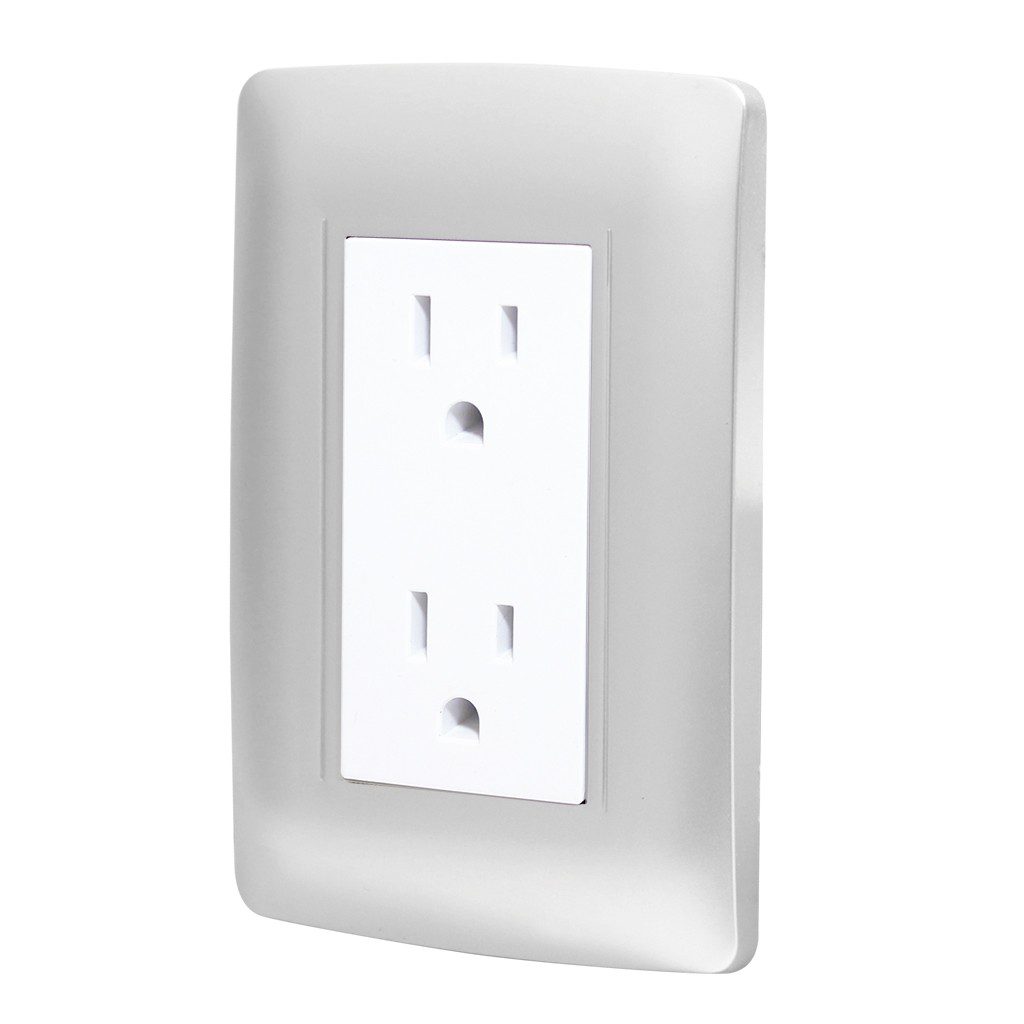 Paquete de 2 Contacto doble aterrizado con placa Toscana silver