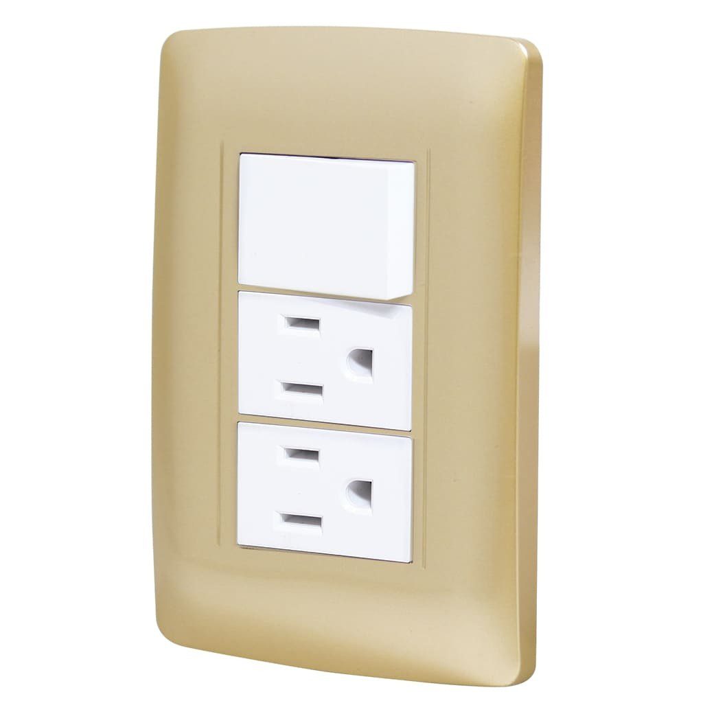 Paquete de 2 Apagador y dos contactos Golden Toscana con placa