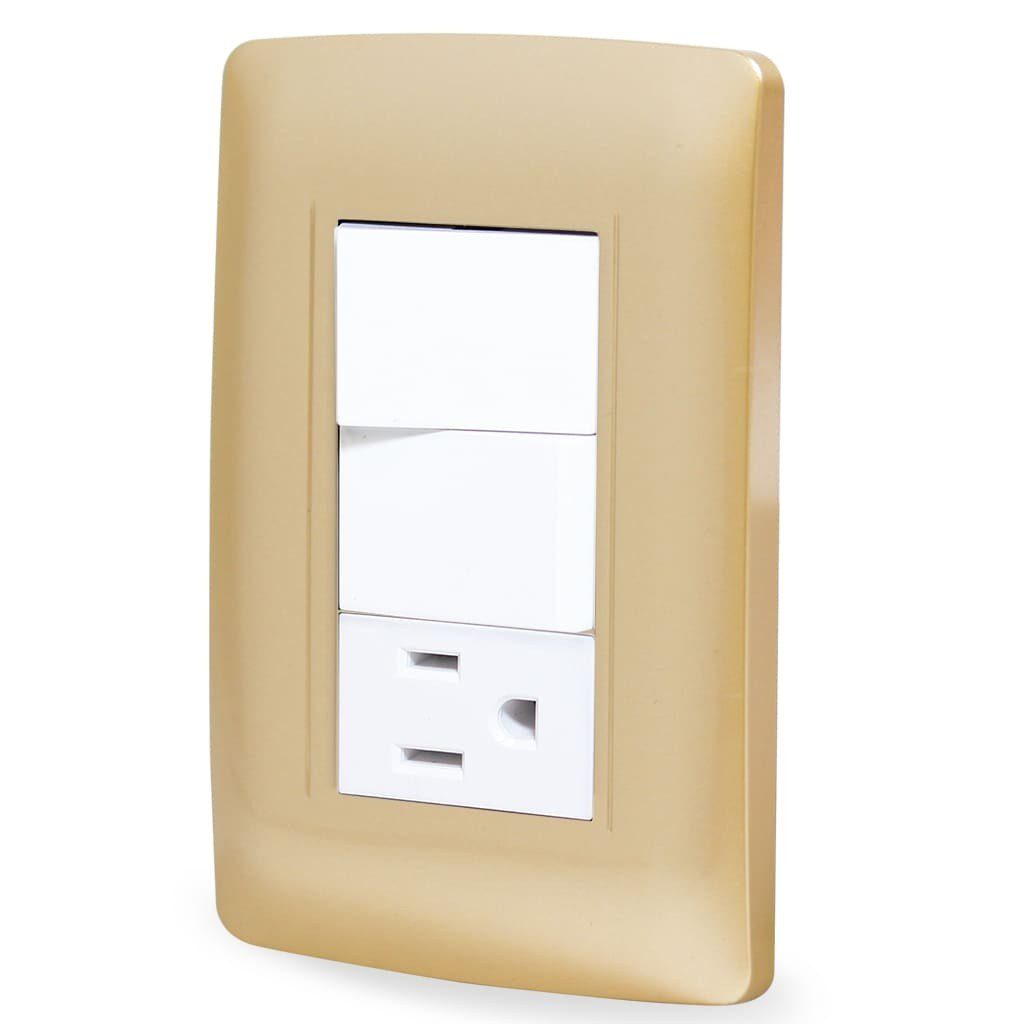 Paquete de 2 Contacto y dos apagadores Golden Toscana con placa