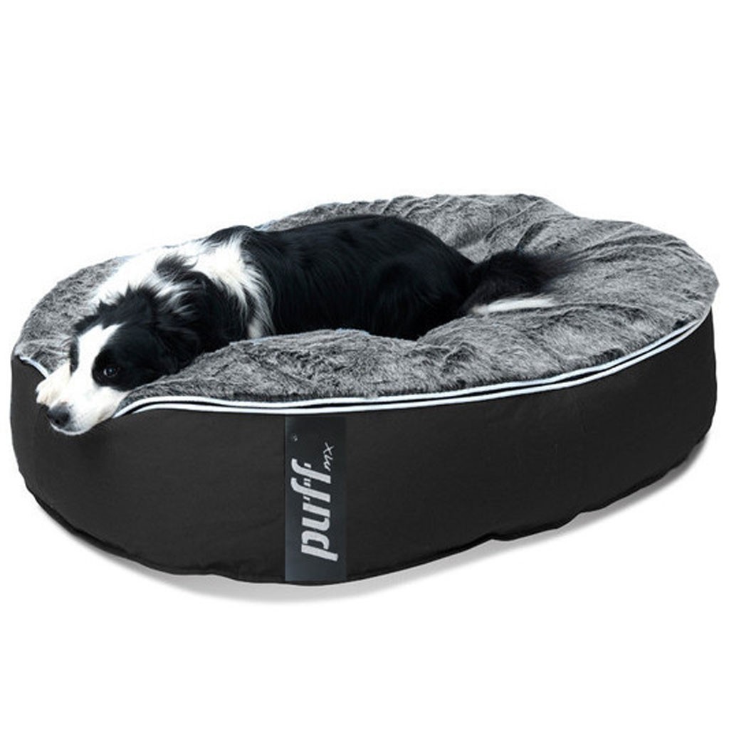 Pet Puff Mediano: Base Lona Negro Peluche Gris