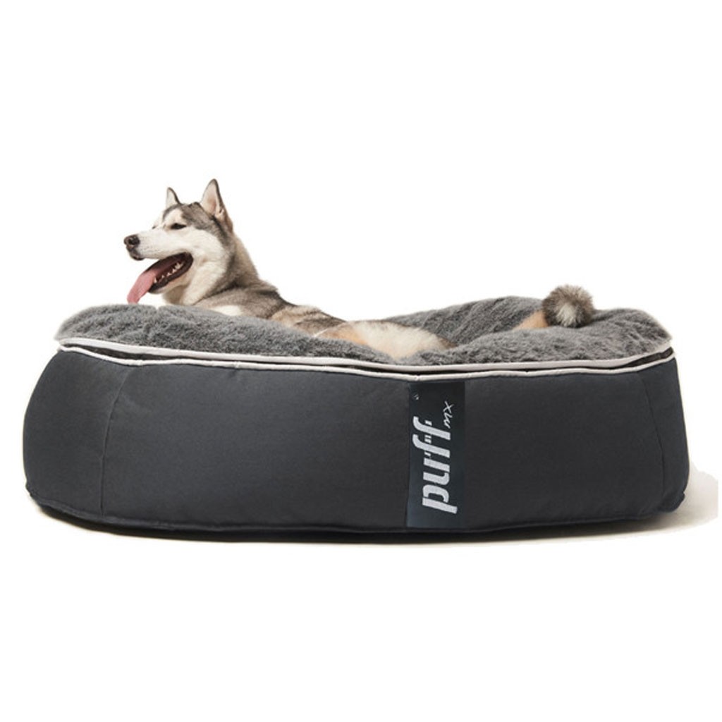 Pet Puff Grande: Base Lona Negro, Peluche Gris